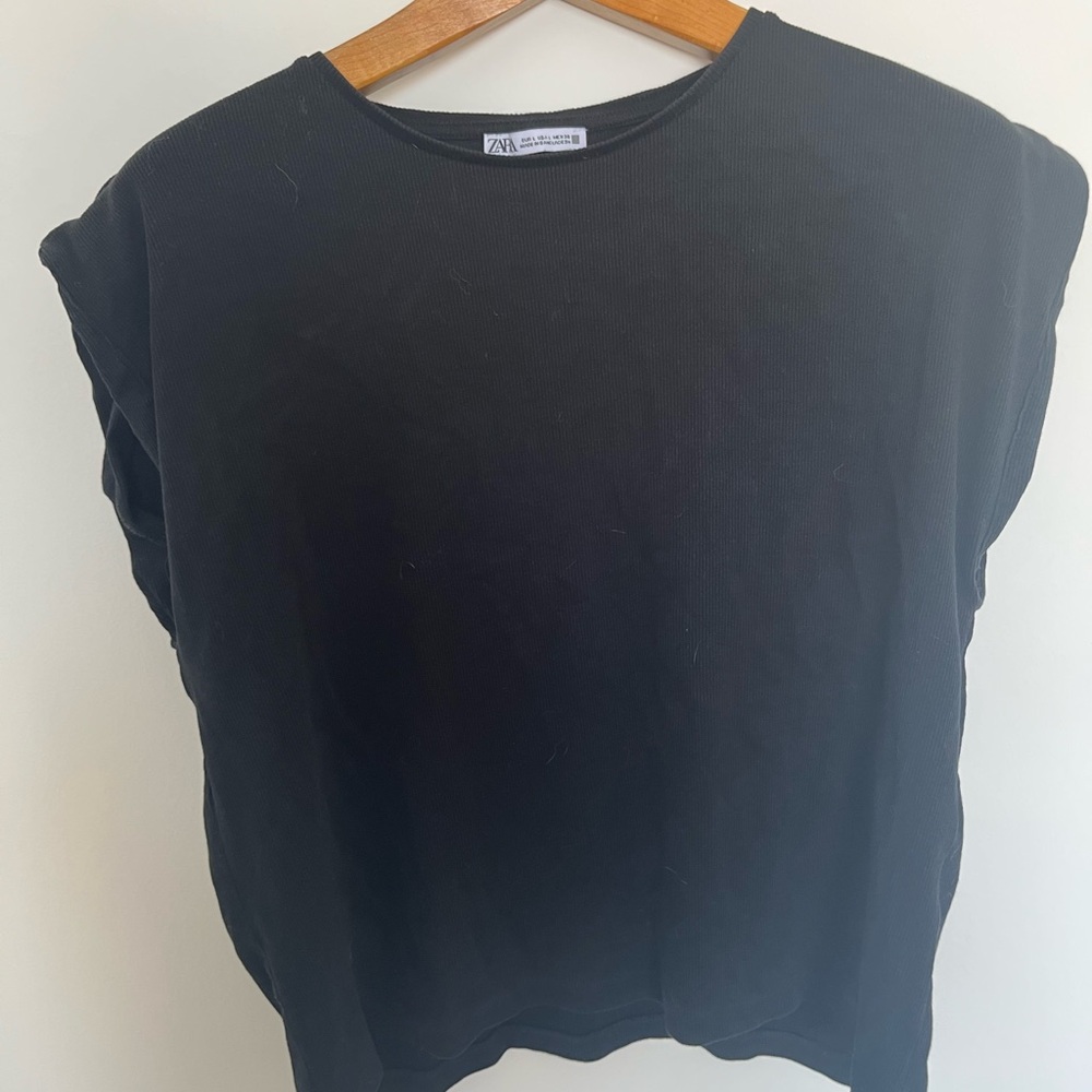 Zara Black Sleeveless Ribbed Tank Top